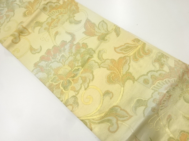 アンティーク　唐花に銀杏模様織り出し袋帯(材料)